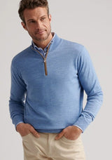 Peter Millar - Autumn Crest Suede Trim Quarter Zip -  Ruddy Blue