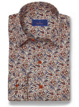 David Donahue - Navy & Pumpkin Paisley Print Sport Shirt