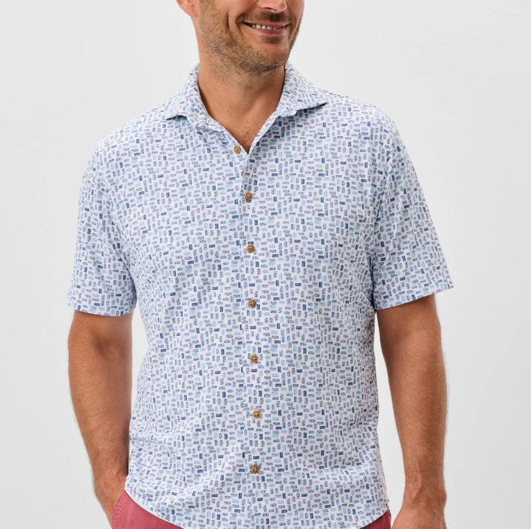 Johnnie O - Printed Mesh Short Sleeve Button Down Shirt - Roadtrip Printed Knit