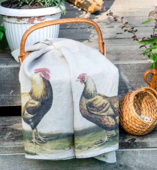 LINOROOM - Pure Natural Linen Kitchen Towel -16x24" Set/2 - ROOSTER & HEN
