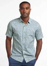 David Donahue - Linen Blend Short Sleeve Shirt - Sage Multi 12401344