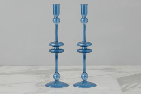 Sapphire Glass Candlestick Pair - Large