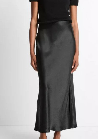 Vince - Satin Side-Slit Slip Skirt - Black