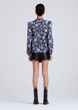 Derek Lam 10 Crosby - Savannah Pleated Sleeve Button Down Blouse - Navy Multicolor