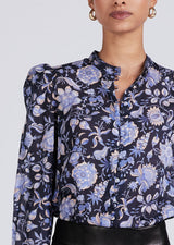 Derek Lam 10 Crosby - Savannah Pleated Sleeve Button Down Blouse - Navy Multicolor