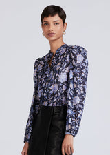 Derek Lam 10 Crosby - Savannah Pleated Sleeve Button Down Blouse - Navy Multicolor