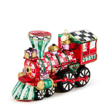 check it out train glass ornament