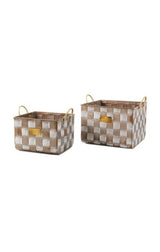 mocha textured check baskets, set of 2