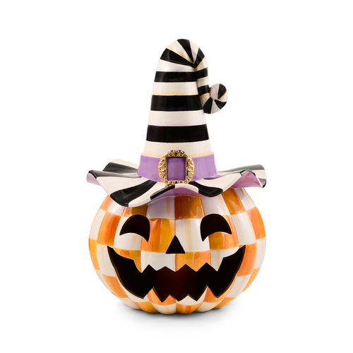 MacKenzie-Childs - orange check happy jack illuminated pumpkin