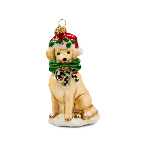 holiday golden retriever dog glass ornament