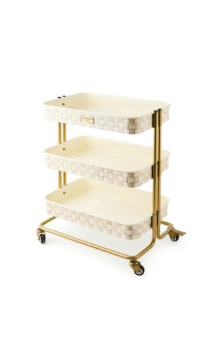 mocha check 3-tier kitchen cart