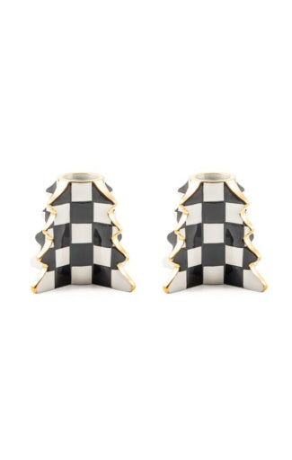check tree candle holders, set of 2