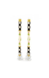 christmas tree dinner candles - check bands - set of 2