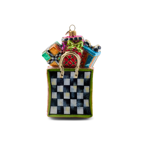 confetti shopping bag glass ornament