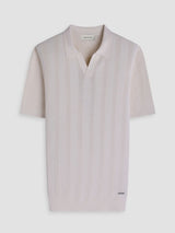 Textured Stripe Johnny Collar Short-Sleeve Sweater - Ivory