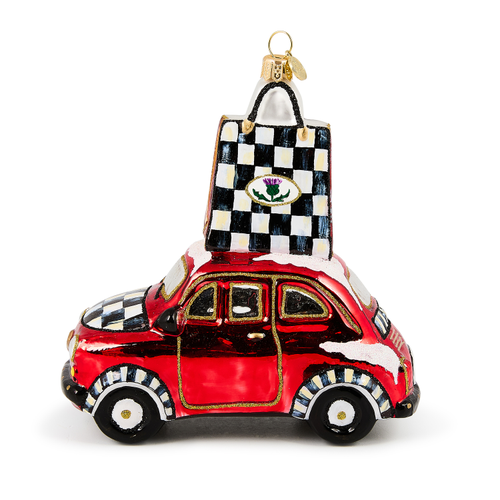 christmas shopping car glass ornament