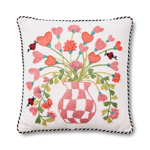 pink check hearts bouquet throw pillow