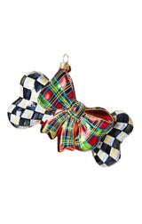 courtly check dog bone glass ornament