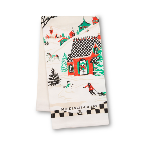 alpine village printed dish towel