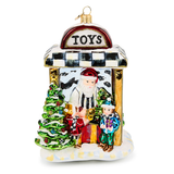 santa's toy store glass ornament