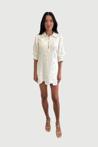 Simkhai - FREYA EMBROIDERED LINEN MINI DRESS - Ivory