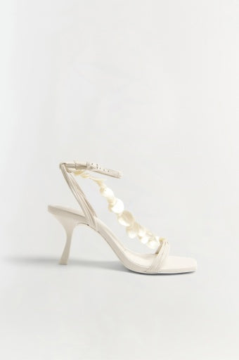 ELIN NATURAL SHELL BEADED STRAPPY HEEL