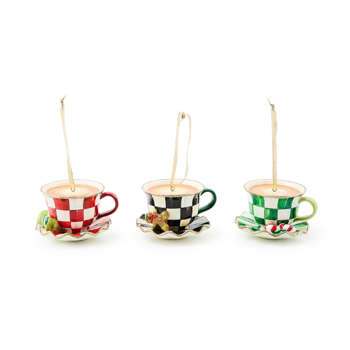 check it out teacup ornaments, set of 3