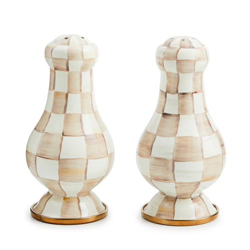 MacKenzie-Childs - mocha check large salt & pepper shakers