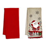 santa with tree lights embroidered dish towels, set of 2