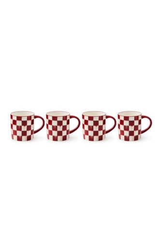 cherry check mugs, set of 4