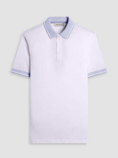 Solid Pima Three-Button Polo - White with Blue Collar