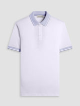 Solid Pima Three-Button Polo - White with Blue Collar