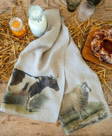 LINOROOM - Pure Natural Linen Kitchen Towel = 16x24" Set/2 - SHEEP & COW