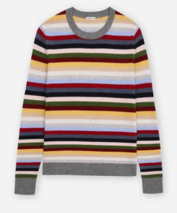 Minnie Rose - Cashmere Long Sleeve Striped Crew Neck Sweater