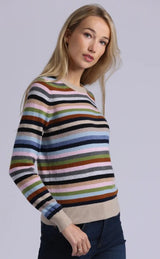 Minnie Rose - Cashmere Striped Long Sleeve Crew