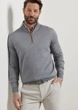 Peter Millar - Autumn Crest Suede Trim Quarter Zip - British Grey