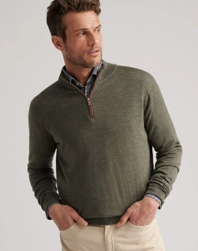 Peter Millar - Autumn Crest Suede Trim Quarter Zip - Basil