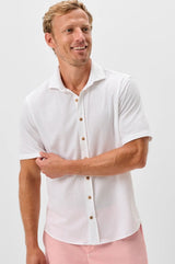Johnnie O - Surfsucker Knit Short Sleeve Button Down Shirt - Stretch Knit Solid - White