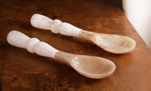 Beatriz Ball - Resin Alabaster Salad Servers - White Swirl