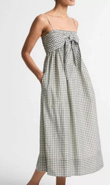 Vince - Gingham Cotton-Silk Tie Smocked Dress