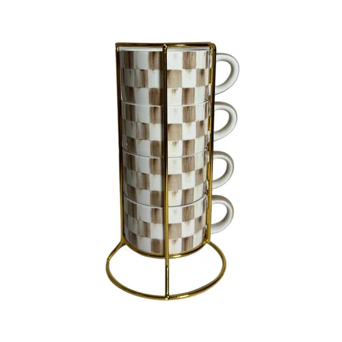 MacKenzie- Childs- Mocha Check Cappuccino Cup Tower