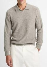 Vince - Plush Cashmere Johnny-Collar Polo - Heather Mouse