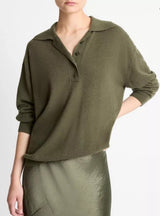 Vince - Cashmere-Silk Wide-Placket Polo Sweater - Herba