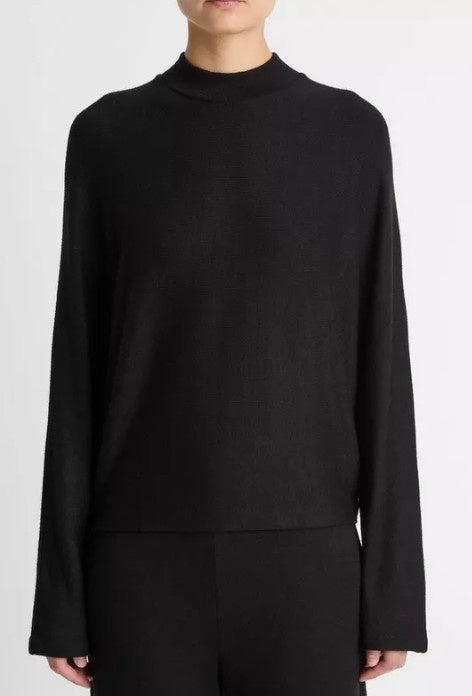 Vince - Cozy Dolman-Sleeve Mock-Neck Top - Black