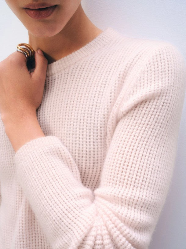 White + Warren - Cashmere Waffle Mesh Crewneck - Pink Sand