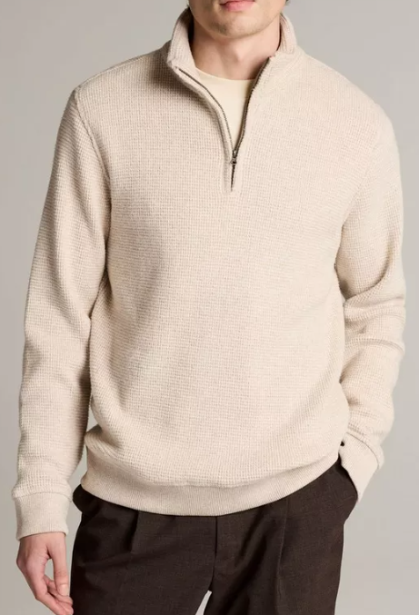 Vince - Brushed Cotton-Blend Waffle Quarter-Zip Pullover - Oatmeal