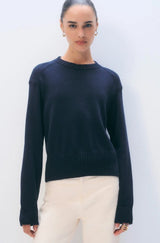 White + Warren - Soft Cotton Rib Trim Sweatshirt - Navy/Green