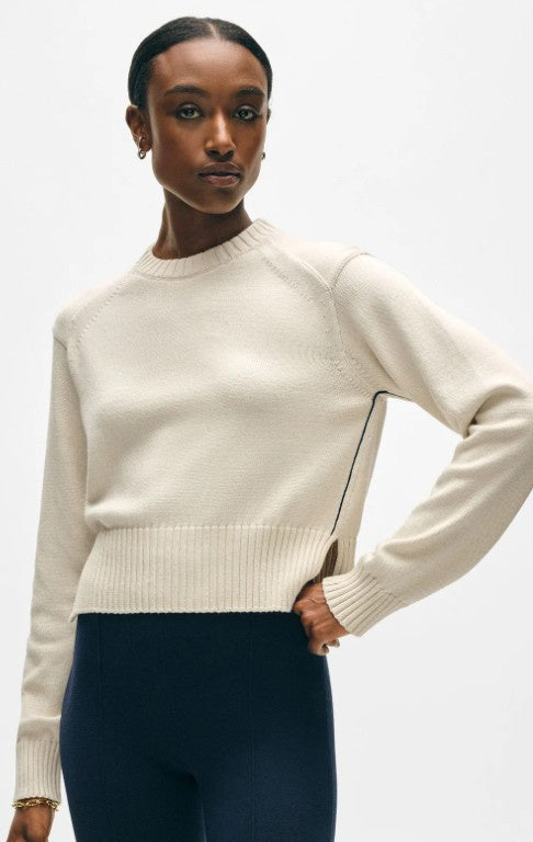 White + Warren - Soft Cotton Rib Trim Sweatshirt - Ivory