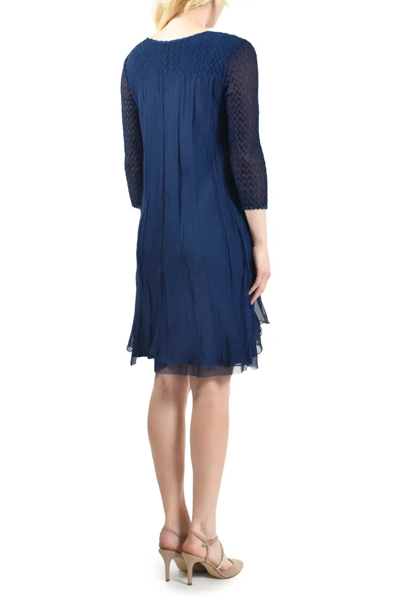 Komarov - Flyaway Chiffon Cocktail Dress - Midnight Navy