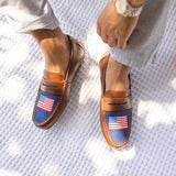 Old Sport Company - Men's Penny Loafer - Navy USA Flag/ Whiskey